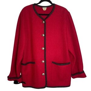 L.L. Bean Red and Black 100% Boiled Wool Large Jacket
